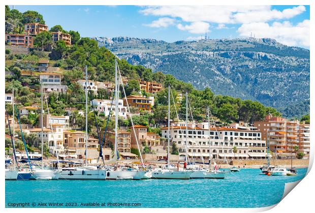 Sailing yachts boats at coast of Port de Soller on Print by Alex Winter