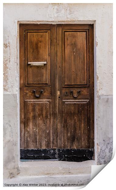 Weathered old brown wooden front door Print by Alex Winter