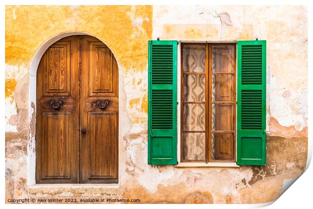 old wooden door and open window shutters Print by Alex Winter