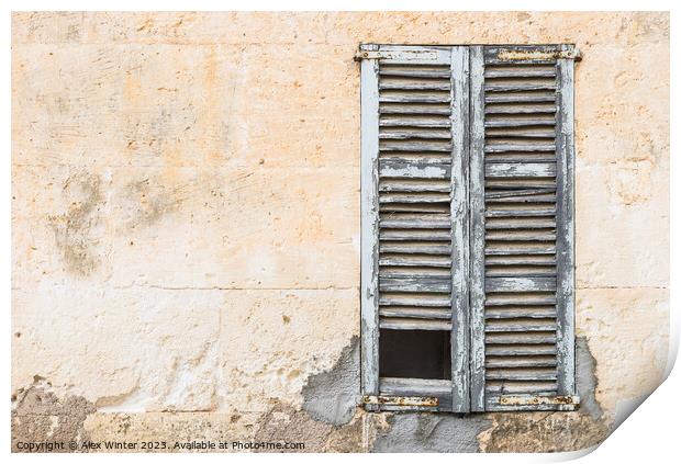 Detail view of old damaged window shutters Print by Alex Winter