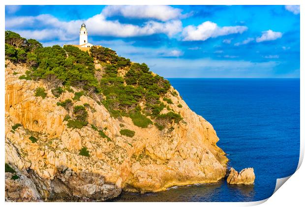 Mallorca lighthouse at the cape in Cala Ratjada Print by Alex Winter