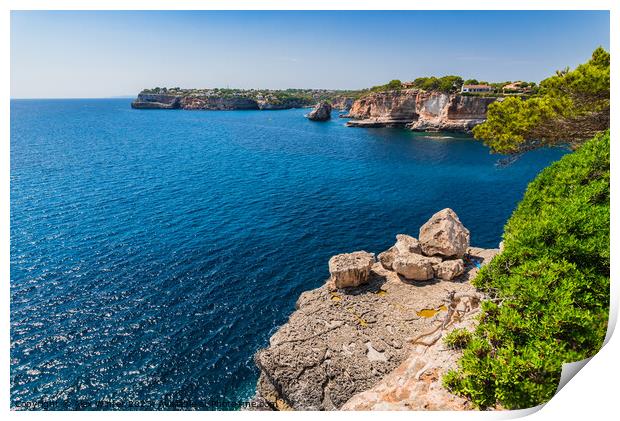 Beautiful island scenery, rocky coast on Majorca Print by Alex Winter