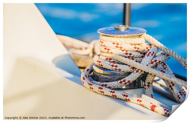 Close-up of winch with nautical rope Print by Alex Winter