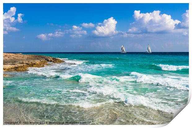 Beautiful seascape with two sailboats Print by Alex Winter