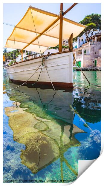 Idyllic view of old fisher boat at Cala Figuera Print by Alex Winter