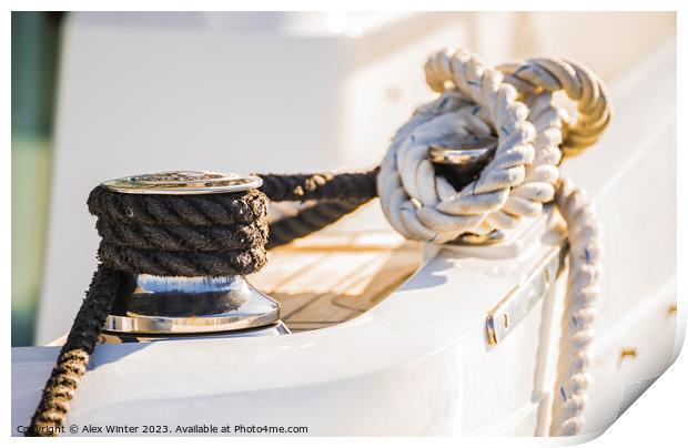 Close-up of cleat and nautical rope Print by Alex Winter