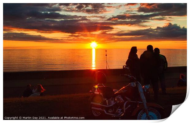 Harley Davidson in the Sunset at Hunstanton Print by Martin Day