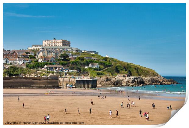 Newquay Beach and The Atlantic Hotel Print by Martin Day