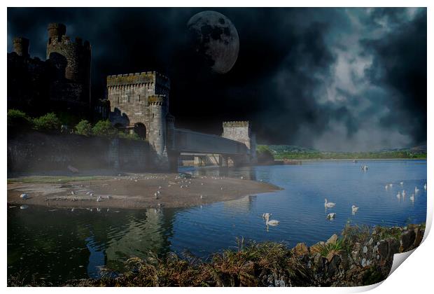Conwy Castle nightscape Print by Fiona Etkin