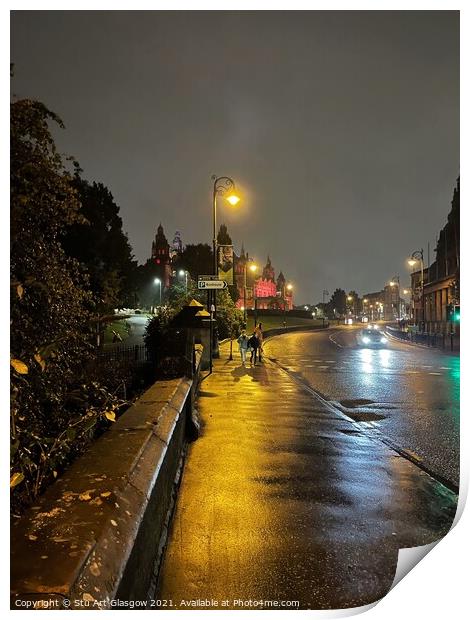 Rainy Night In Glasgow  Print by Stu Art Glasgow