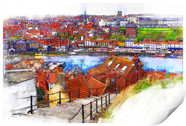 199 Steps Whitby Harbour - Sketch Print by Picture Wizard