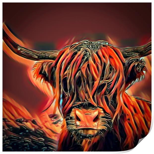 Rusty Highland Cow Print by Picture Wizard
