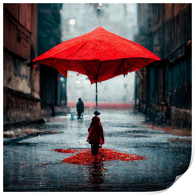 Red Umbrella Print by Picture Wizard
