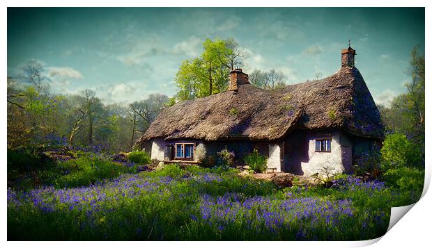 A Bluebell Cottage Print by Picture Wizard