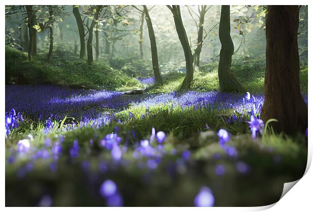Bluebells In The Woods Print by Picture Wizard