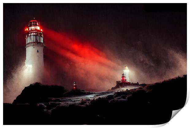 Ghostly Lighthouse Print by Picture Wizard