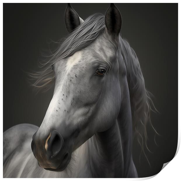 Grey Horse Portrait 2 Print by Picture Wizard