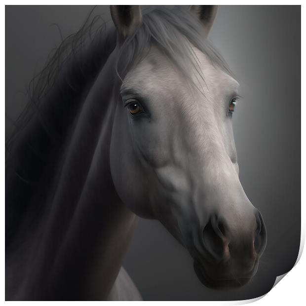 Grey Horse Portrait 3 Print by Picture Wizard