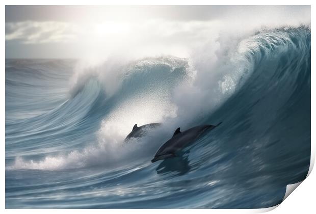 Dolphins On A Wave Print by Picture Wizard