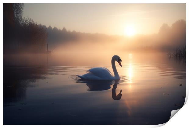 Swan Sunrise Print by Picture Wizard
