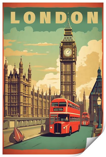 London 1950s Travel Poster  Print by Picture Wizard