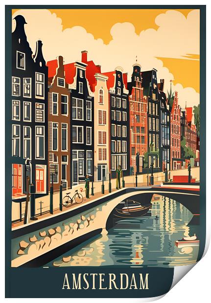Amsterdam Vintage Travel Poster   Print by Picture Wizard