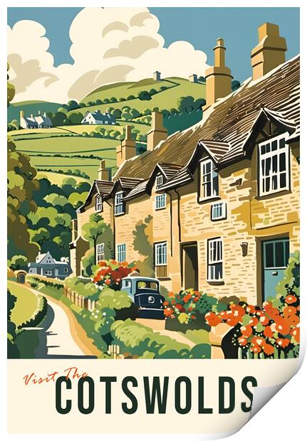 Cotswolds Vintage Travel Poster   Print by Picture Wizard