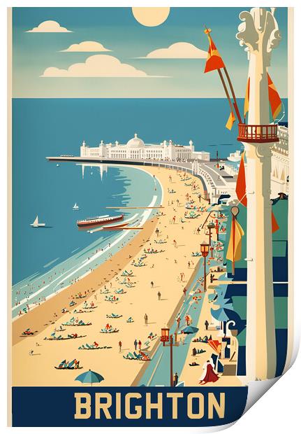Brighton Vintage Travel Poster   Print by Picture Wizard