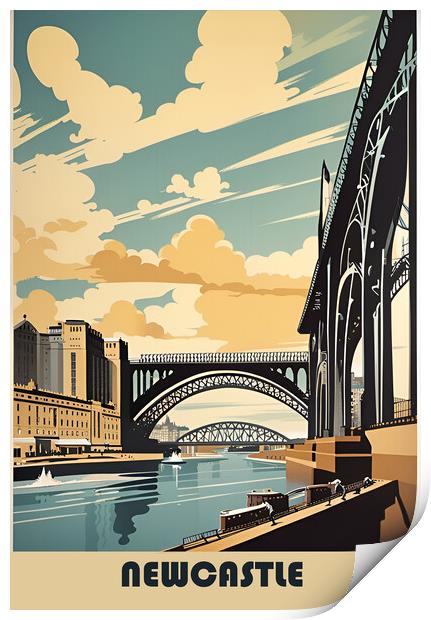 Newcastle Vintage Travel Poster   Print by Picture Wizard