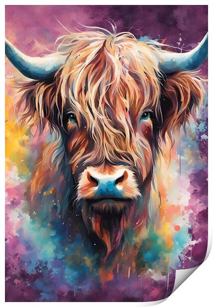 Highland Cow Ink Splatter portrait Print by Picture Wizard