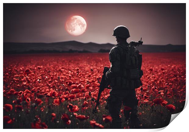 Soldier Poppy Field lest we forget Print by Picture Wizard