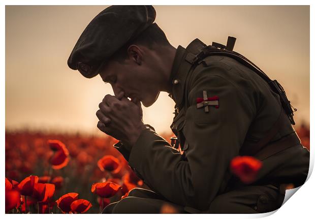 Praying Soldier Print by Picture Wizard