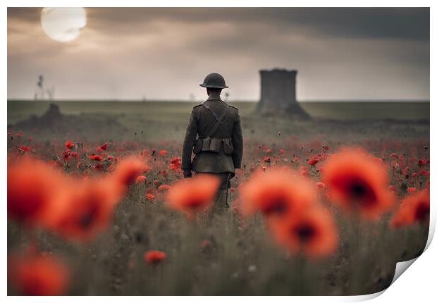 Soldier Poppy Field lest we forget Print by Picture Wizard