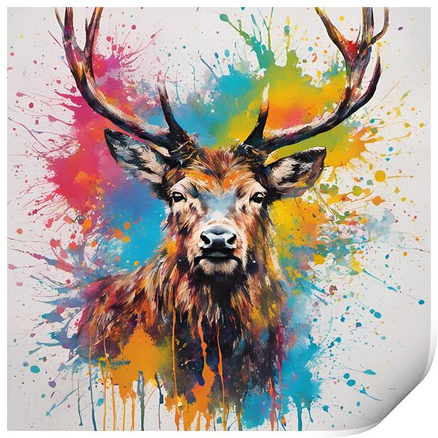 Highland Stag Ink Splat Print by Picture Wizard