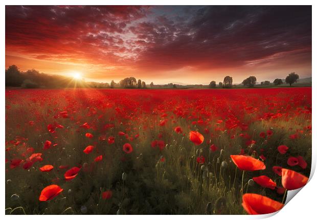 Poppy Field Sunrise Print by Picture Wizard