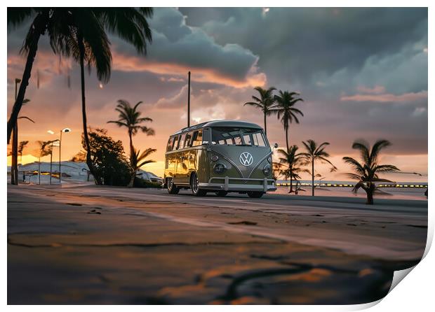 VW Camper Van Sunset Print by Picture Wizard