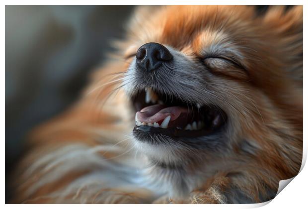 Laughing Pomeranian Print by Picture Wizard