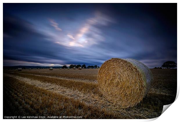 Hay rolls evening sky Print by Lee Kershaw