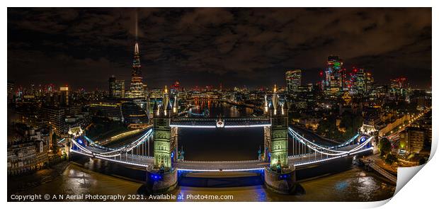 Tower Bridge and The Shard at night Print by A N Aerial Photography