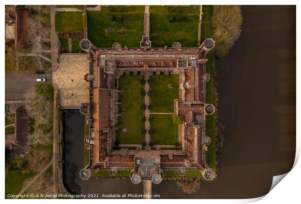 Herstmonceux Castle Top Down Print by A N Aerial Photography