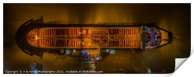 Night panorama of a ship Print by A N Aerial Photography