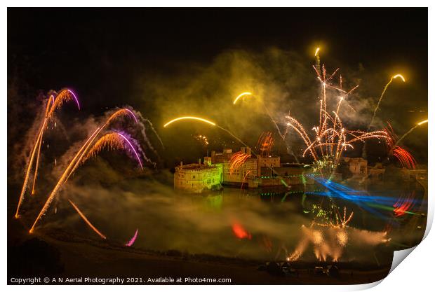 Leeds Castle fireworks display Print by A N Aerial Photography