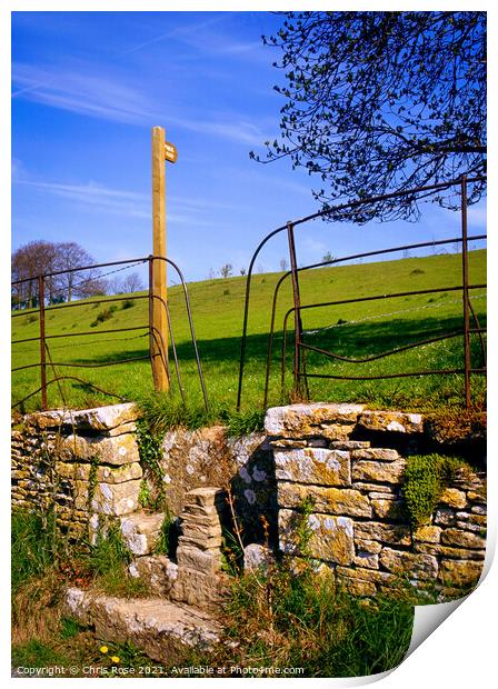 Cotswold stone stile Print by Chris Rose