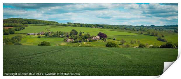 Cotswolds spring landscape near Painswick Beacon Print by Chris Rose
