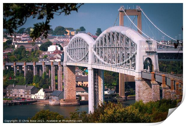 Saltash, Tamar, Brunels rail bridge Print by Chris Rose