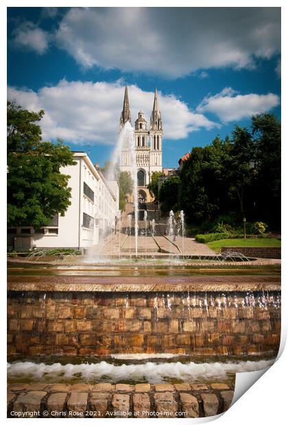 Angers, Cathedral St Maurice and fountain Print by Chris Rose