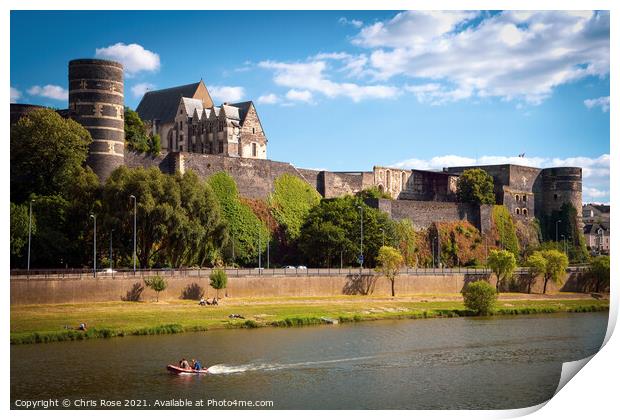 Angers, river and Chateau d'Angers Print by Chris Rose