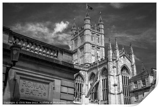 Bath Abbey and Roman Baths sign Print by Chris Rose