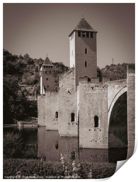 Cahors. Pont Valentre fortified bridge Print by Chris Rose