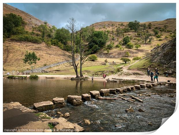 Dovedale stepping stones Print by Chris Rose